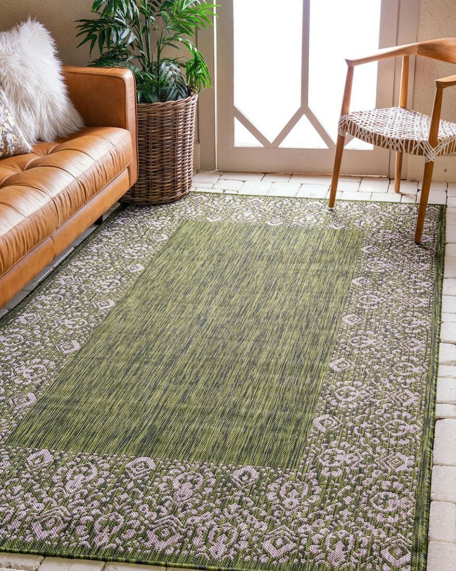 Area Rugs & Runners * | Unique Loom Floral Border Machine-Made Indoor/Outdoor Rug Home Area Rugs & Runners