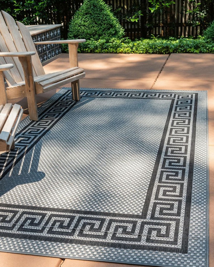 Area Rugs & Runners * | Unique Loom Greek Key Machine-Made Indoor/Outdoor Rug Home Area Rugs & Runners