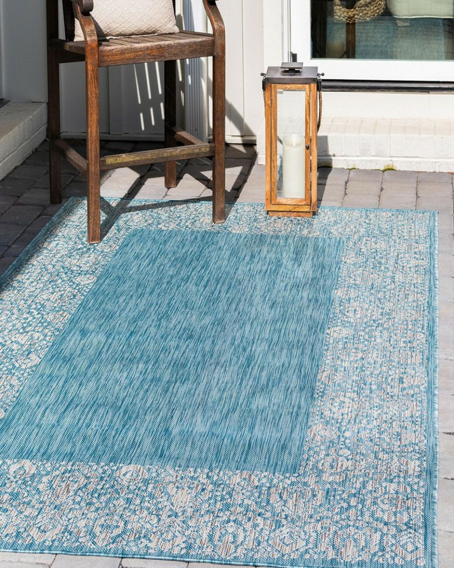 Area Rugs & Runners * | Unique Loom Floral Border Machine-Made Indoor/Outdoor Rug Home Area Rugs & Runners